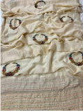 Pure Linen Handwork Embroidery Saree – Ivory Floral  Embroidery