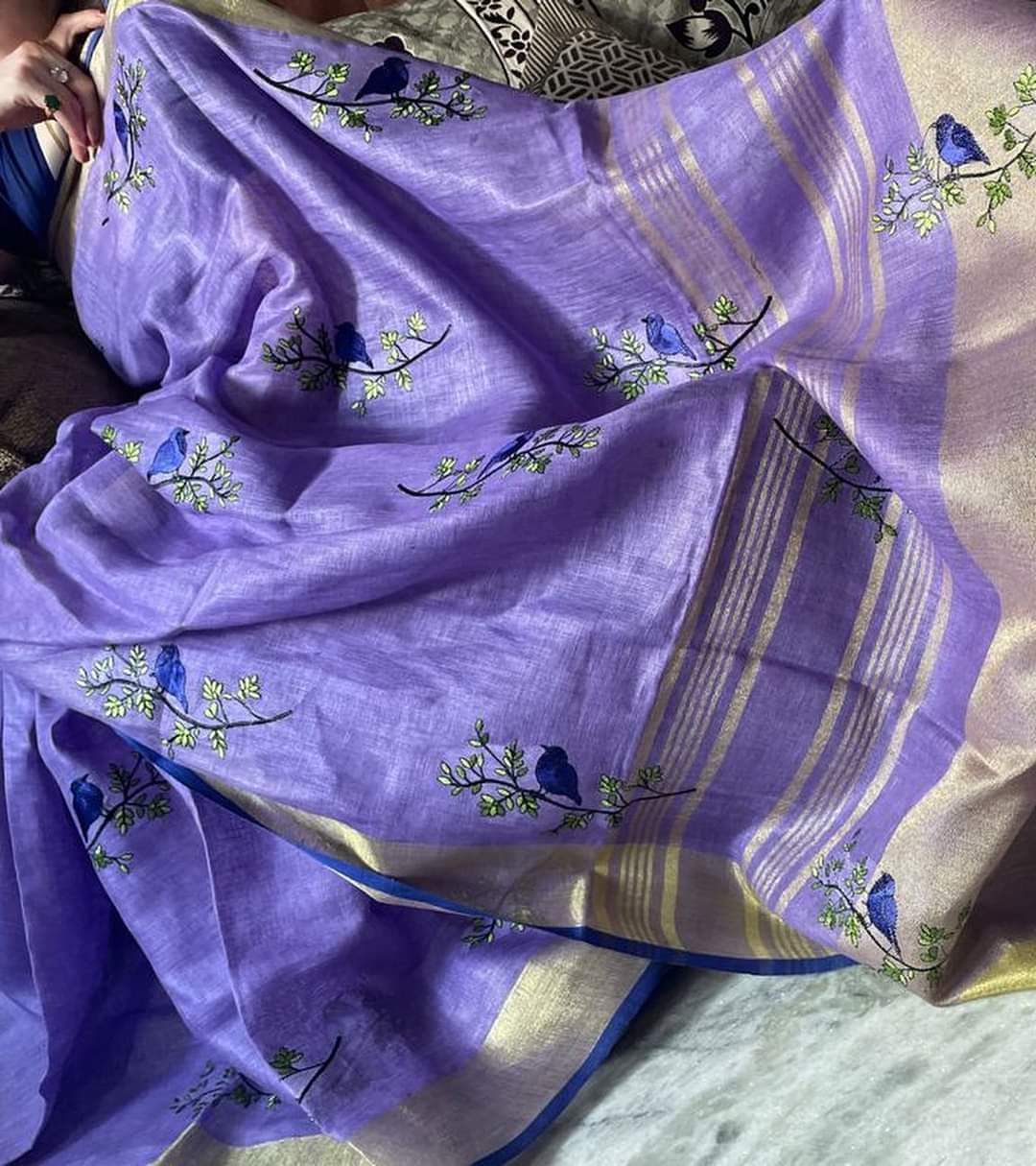Pure Linen Embroidery Saree