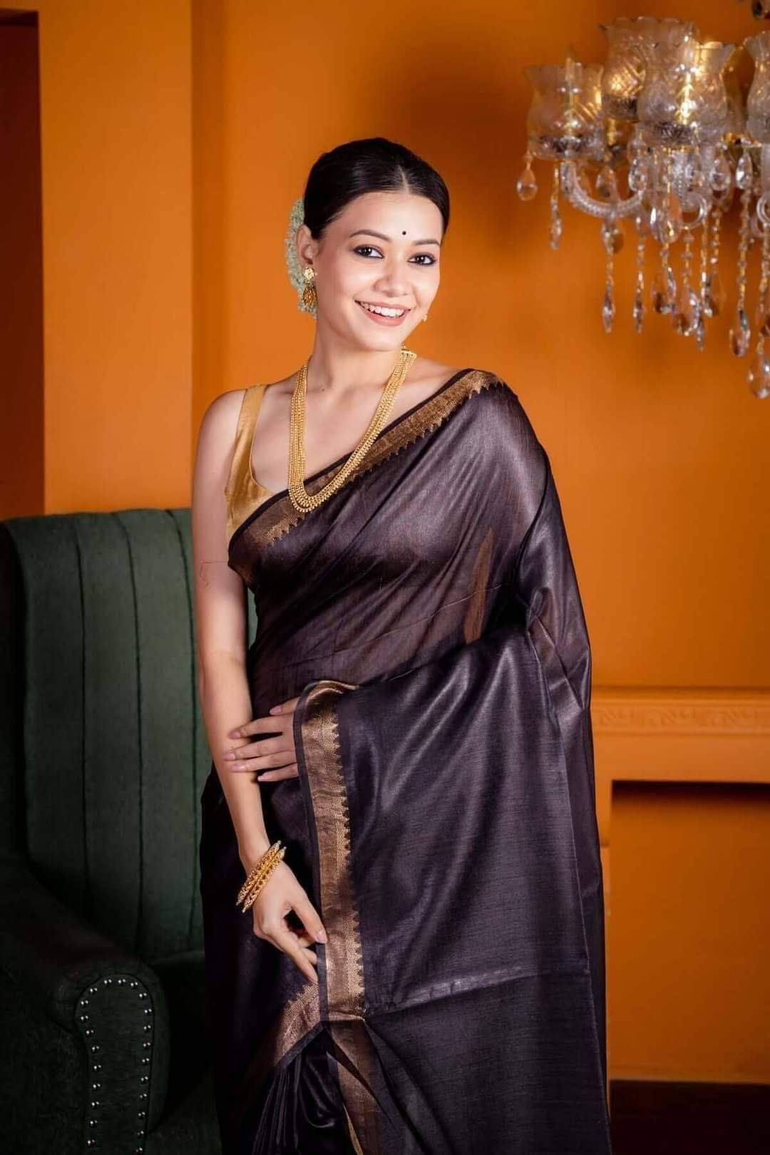 Handwoven Munga Silk Saree with Golden Zari Border | Bhagalpur