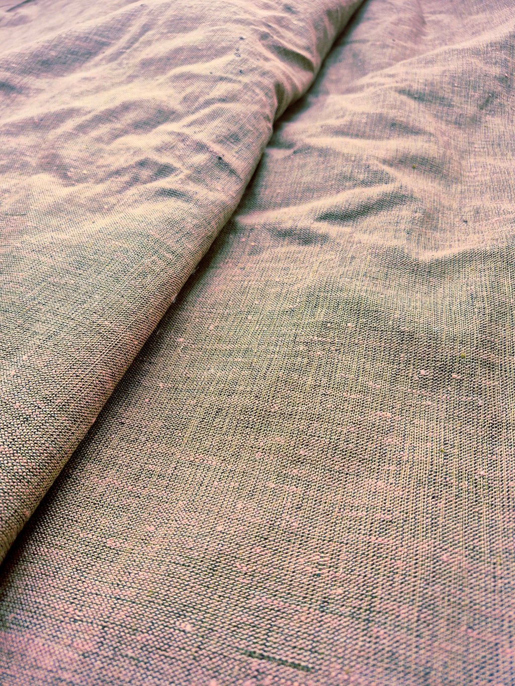 Pure Linen Fabric – 25 Lea |Rose pink & Muted Green Grey Dual Tone