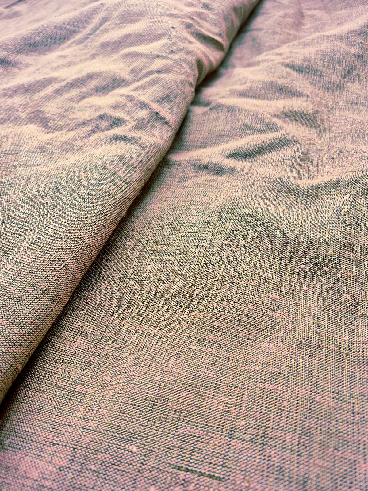 Pure Linen Fabric – 25 Lea |Rose pink & Muted Green Grey Dual Tone
