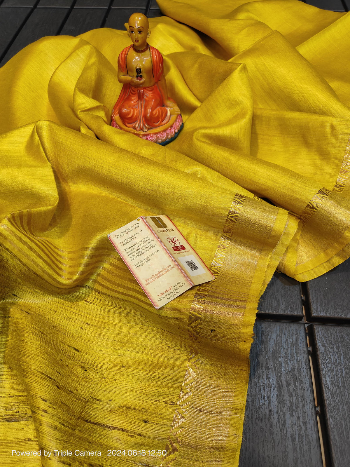 Yellow Handwoven Munga Silk Saree | Golden Zari Border | Silk Mark Certified