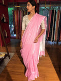 Handwoven Pure Linen Saree with Silver Zari Border