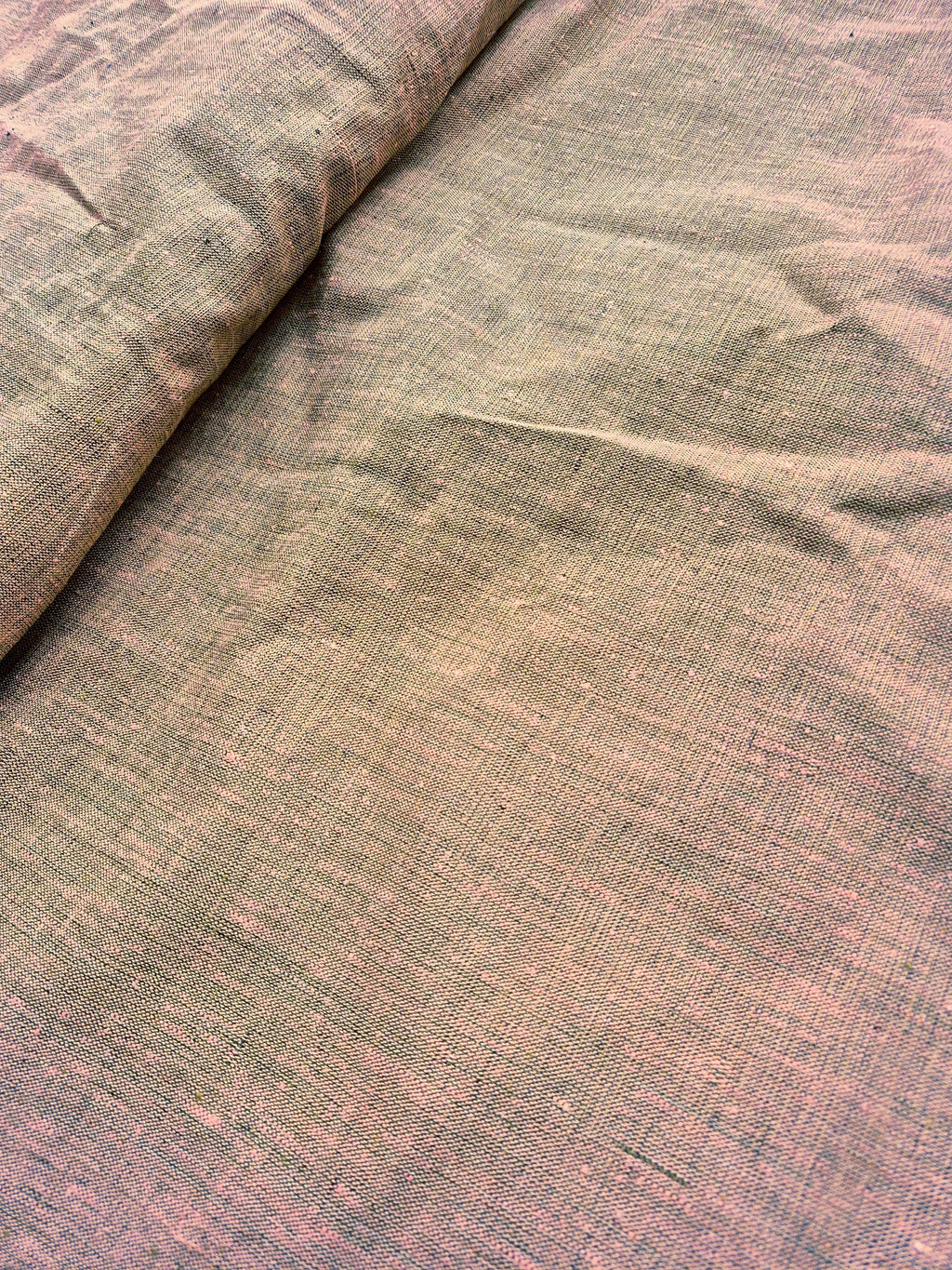 Pure Linen Fabric – 25 Lea |Rose pink & Muted Green Grey Dual Tone