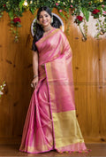 Handwoven Tissue Linen Saree with Golden Zari Border