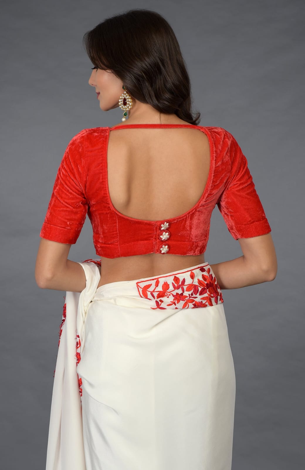 Desi Silk Saree with Red Floral Embroidery Handloom Sarees