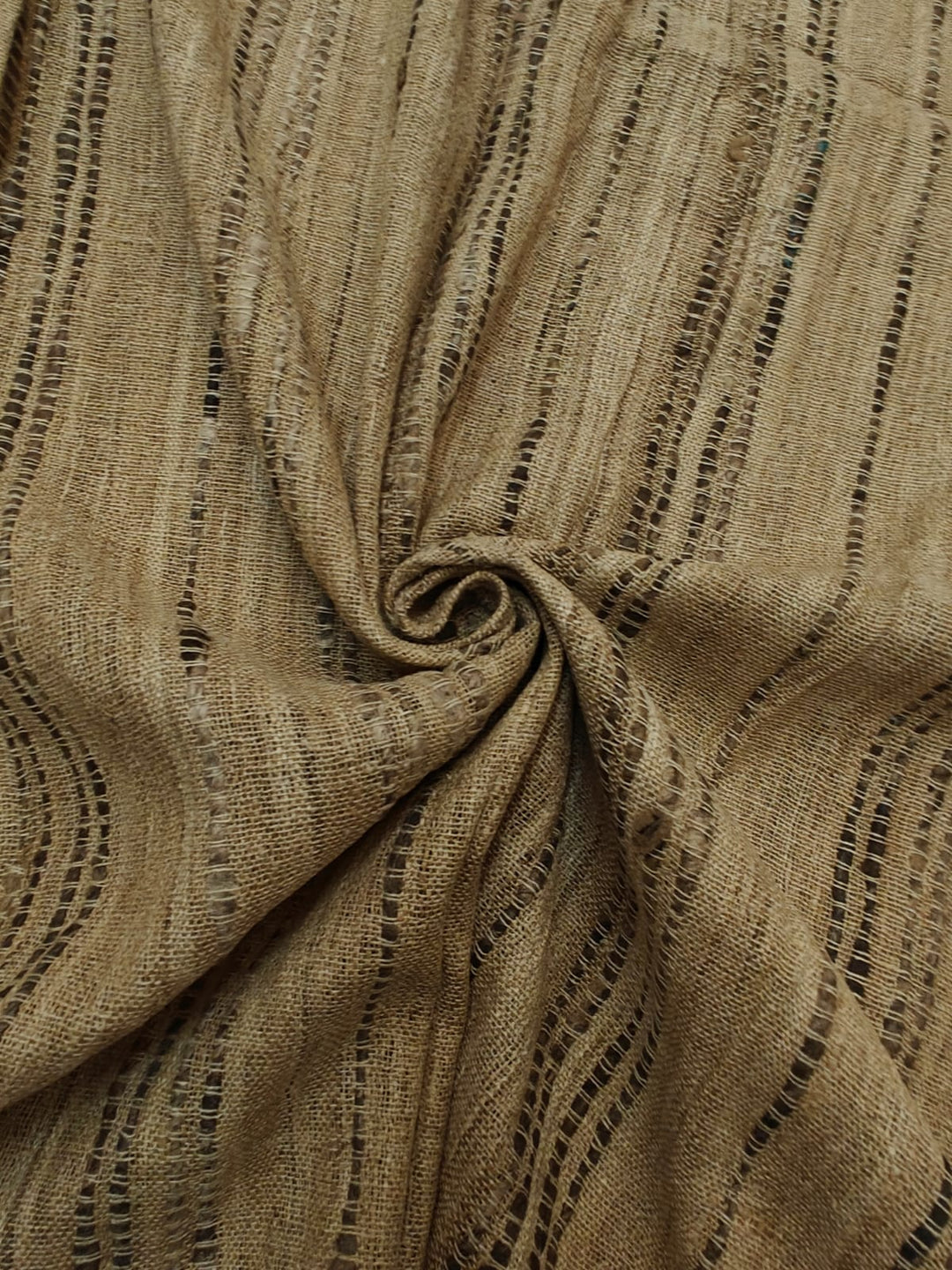 Noil Ghicha Silk Fabric – Natural Striped Open Weave