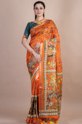 Handwoven Kota Silk Digital Print Kalamkari Saree with Golden Banarsi Zari Border