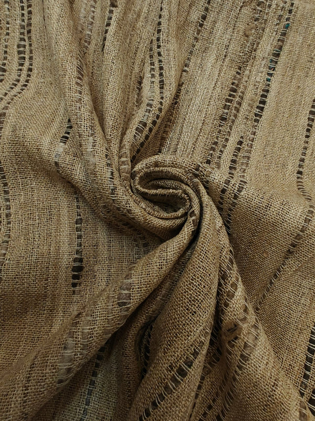 Noil Ghicha Silk Fabric – Natural Striped Open Weave