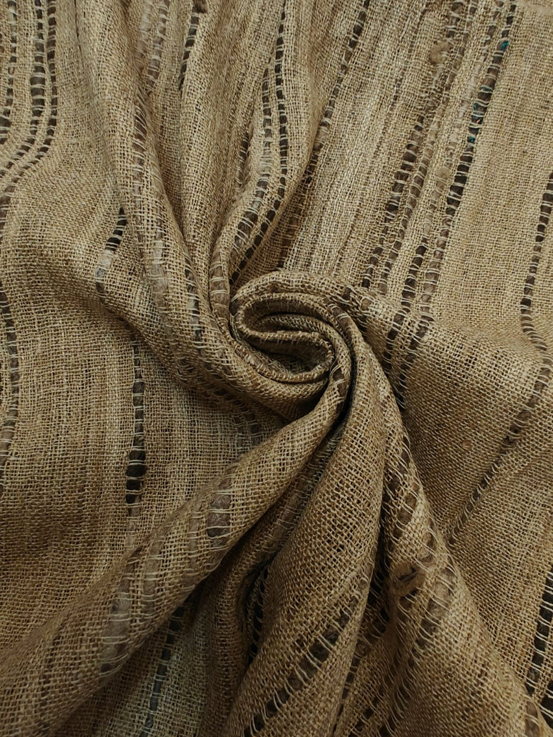 Noil Ghicha Silk Fabric – Natural Striped Open Weave