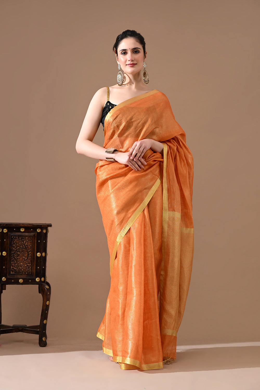 Handwoven Zari Tissue Linen Saree