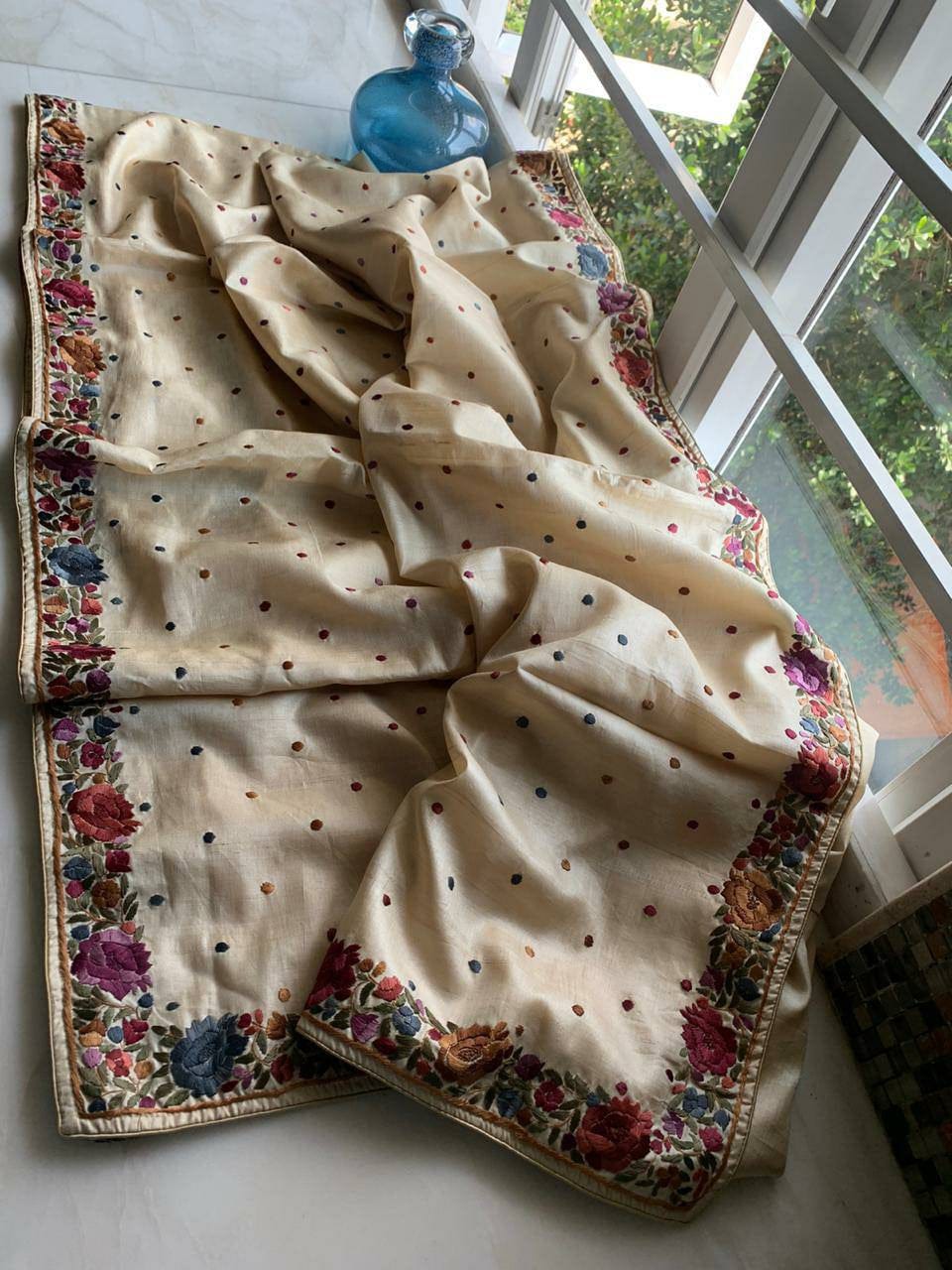 Handwoven Desi Tussar Silk Embroidery Sarees