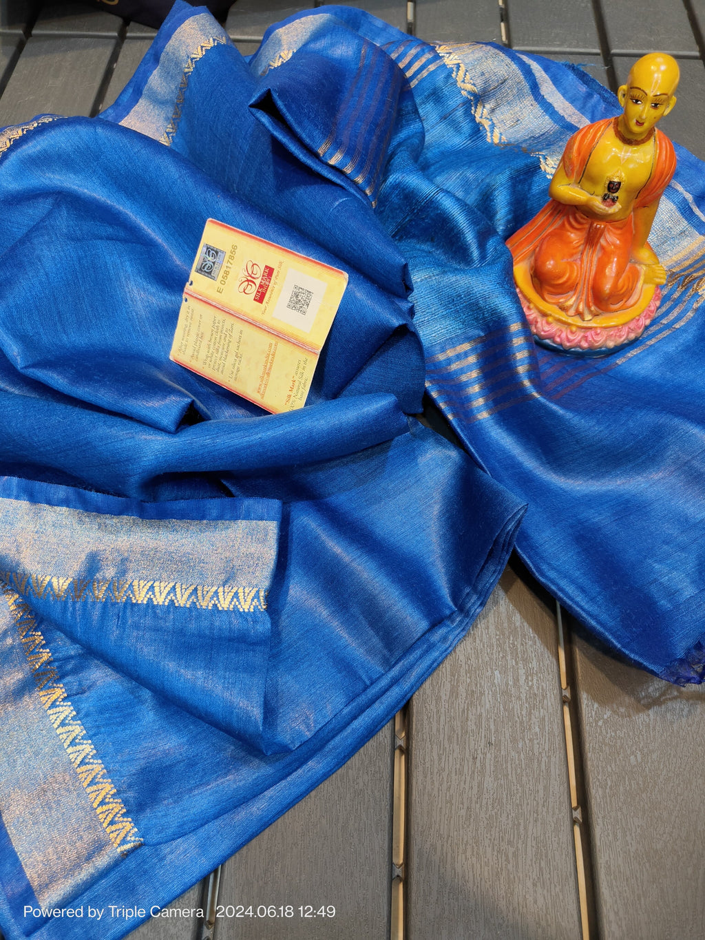 Royal Blue Handwoven Munga Silk Saree | Golden Zari Border | Silk Mark Certified