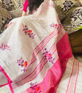 Handwoven Linen Embroidery Saree with Bird Motifs