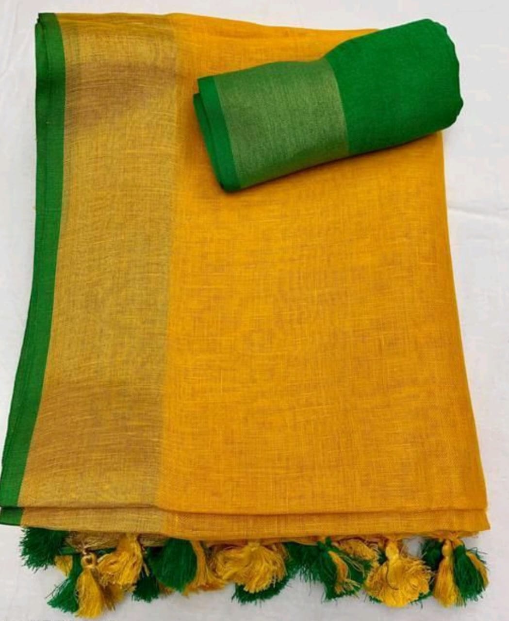 Handwoven Pure Linen Saree with Golden Zari Border