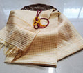 Handwoven Kota Silk Cotton Saree with Copper Zari Mini Check Border