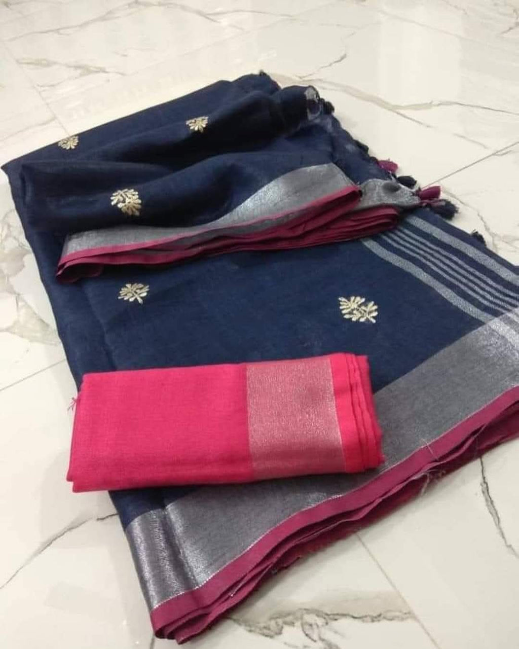 Handwoven Pure linen Embroidery Sarees