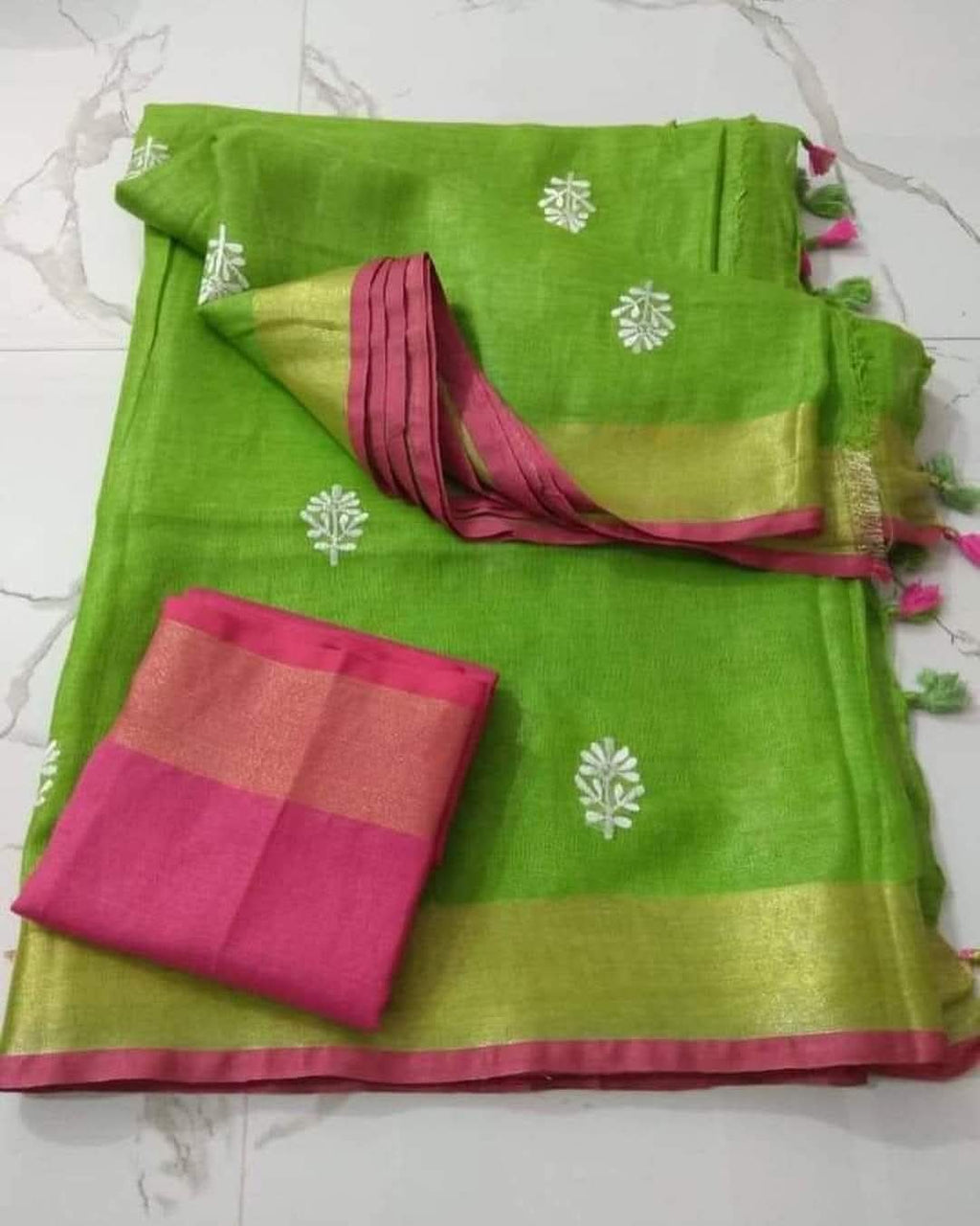 Handwoven Pure linen Embroidery Sarees