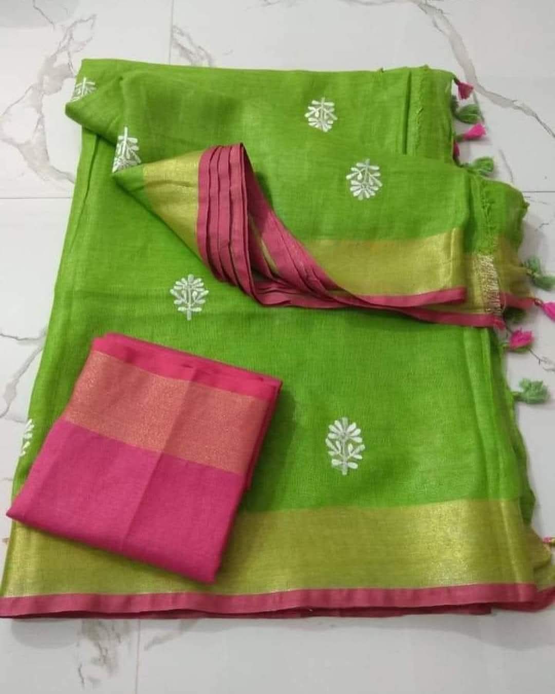 Handwoven Pure linen Embroidery Sarees