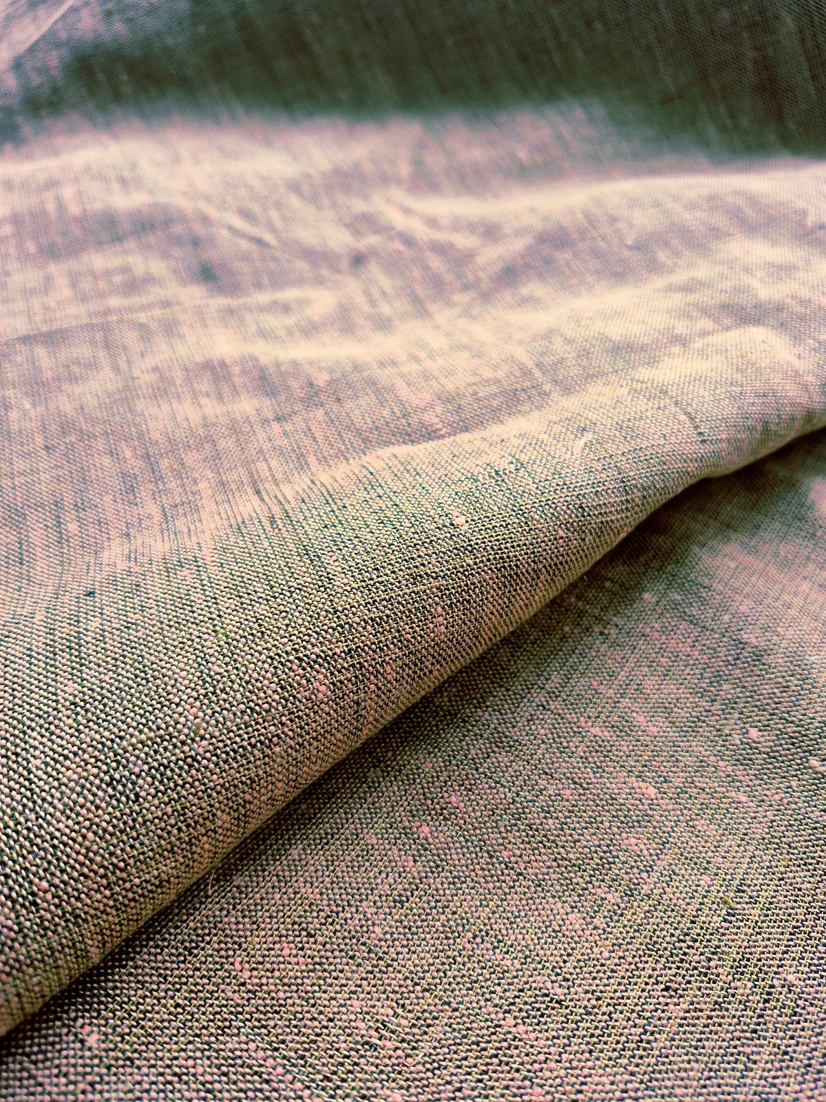 Pure Linen Fabric – 25 Lea |Rose pink & Muted Green Grey Dual Tone