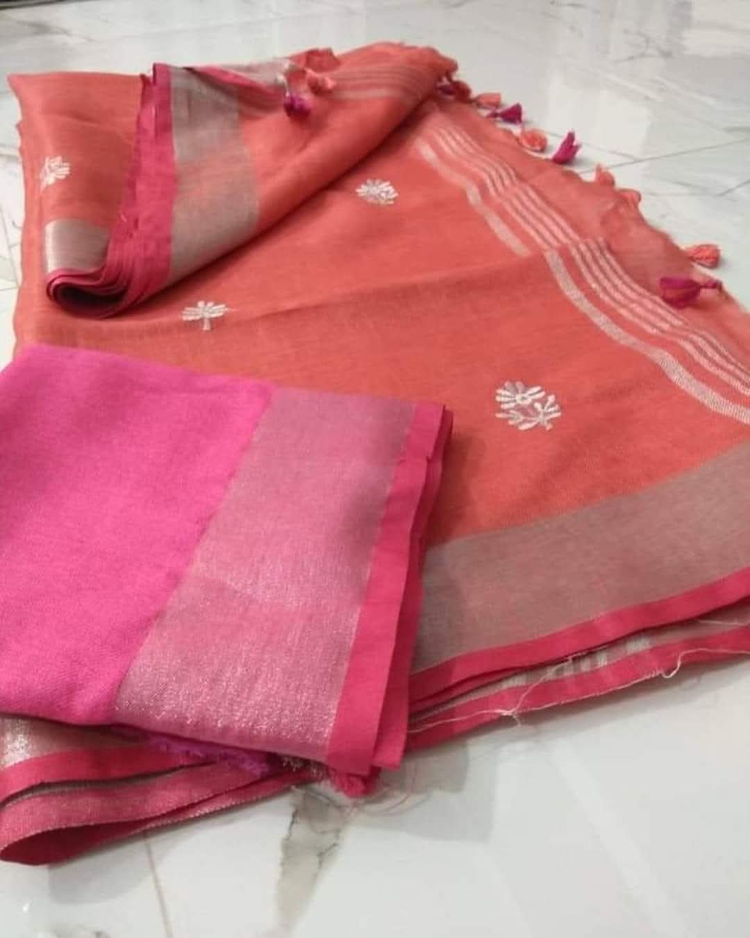 Handwoven Pure linen Embroidery Sarees