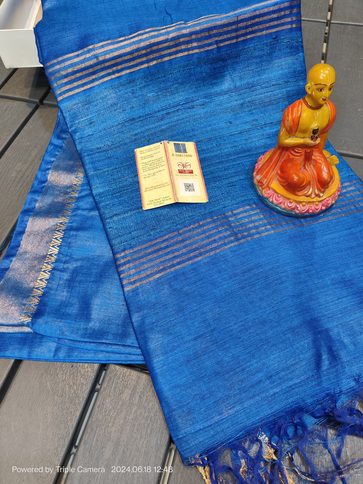 Royal Blue Handwoven Munga Silk Saree | Golden Zari Border | Silk Mark Certified