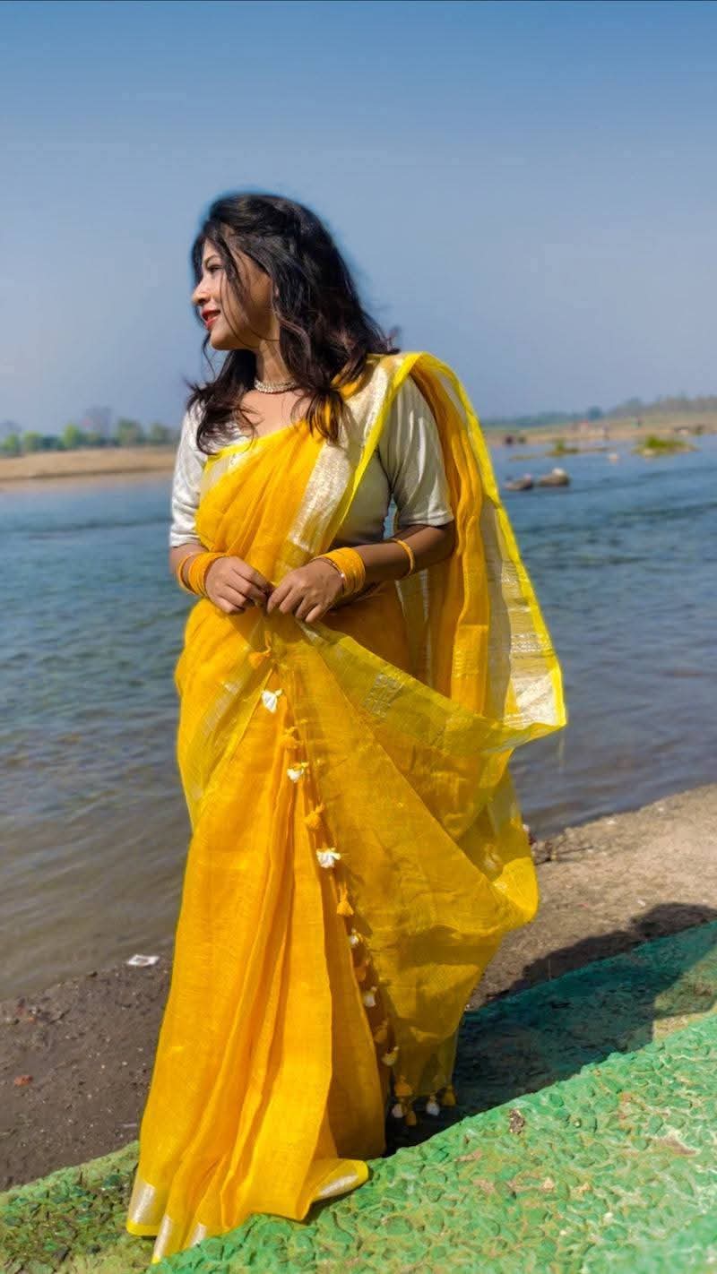 Handwoven Pure Linen Saree